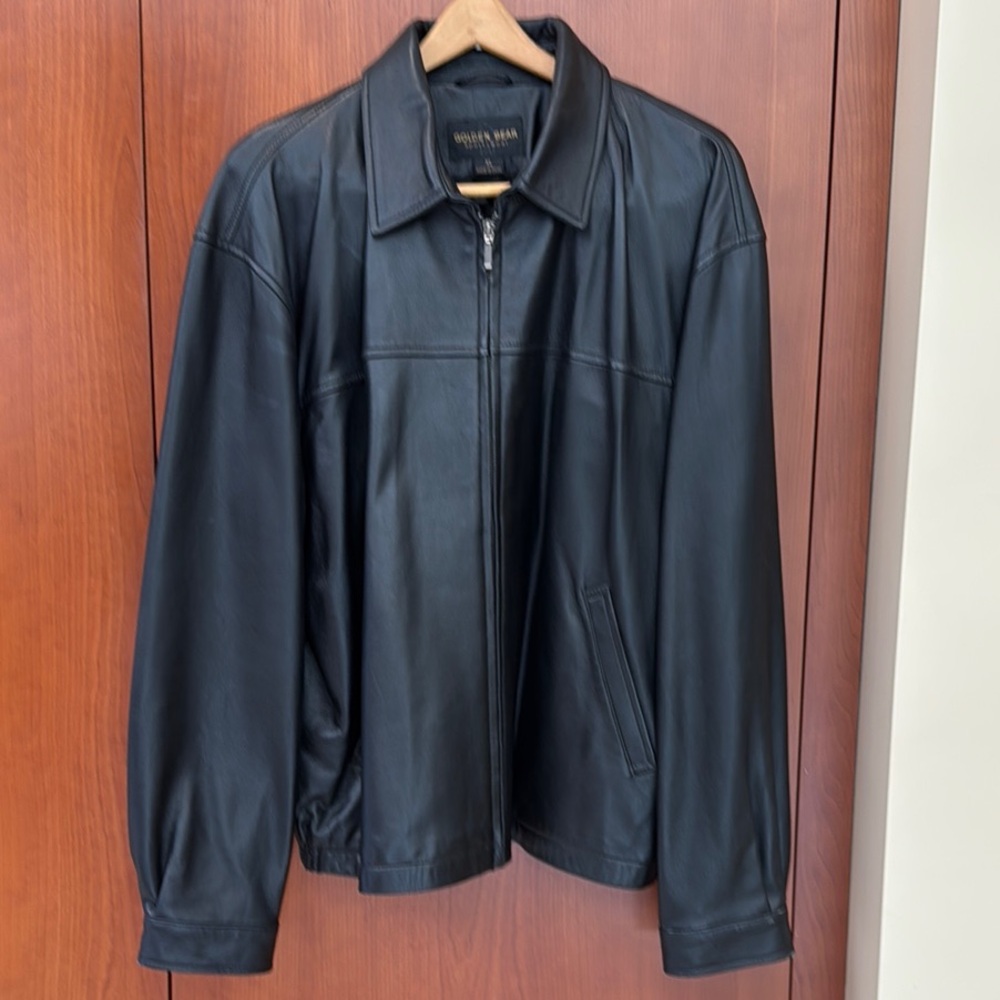 Men's Golden Bear Sportswear Genuine Leather Bomber Jacket-XL